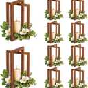 OurWarm 10Pcs Wedding Centerpieces for Tables, Foldable Centerpiece Table Decorations Center Pieces Decoration for Table, Rustic Wood Lantern Centerpieces for Tables Wedding Party Table Decor (Brown)
