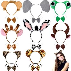Crowye 16 Pcs Animals Cosplay Costume Including Animals Headband and Bowtie, Jungle Safari Party Favors, Forest Zoo Hairband Props for Women Men for Halloween Carnival Birthday Supplies, 8 Colors