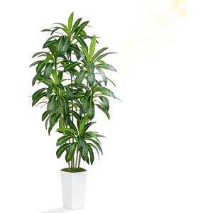 Dracaena Plant Artificial Tree 7Ft Tall Fake Tropical Floor Plants Potted (Real Touch) Artificial Silk Tree Leaf Faux Trees White Tall Planter for Home Office Living Room Indoor Outdoor Decor