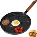 7-Cup Egg Frying Pan Nonstick, 12 in Omelet Pan with Wood Handle, Ceramic Coating Pancake Pan Includes Brush and Spatula, Compatible with All Stove Cookers
