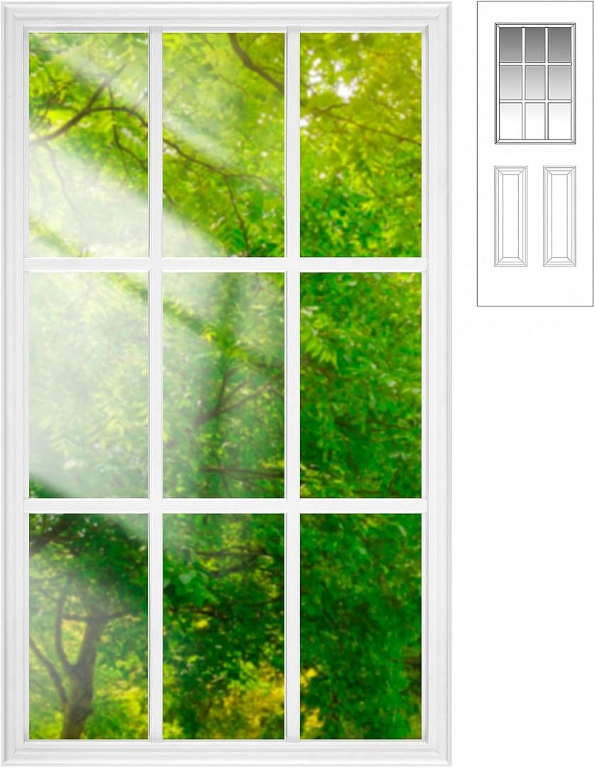 Pushglossy 20 x 36 Inch Entry Door Clear Glass Insert Low E 9 Lite White Frame Easy to Install Window Grille Inserts for Garage Door Replacement Glass Windows