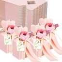 TaoBary 50 Pcs Bridal Shower DIY Wedding Favors Candy Boxes with Ribbon and Flower Flower Party Favor Boxes for Engagement, Wedding Decorations (Pink)