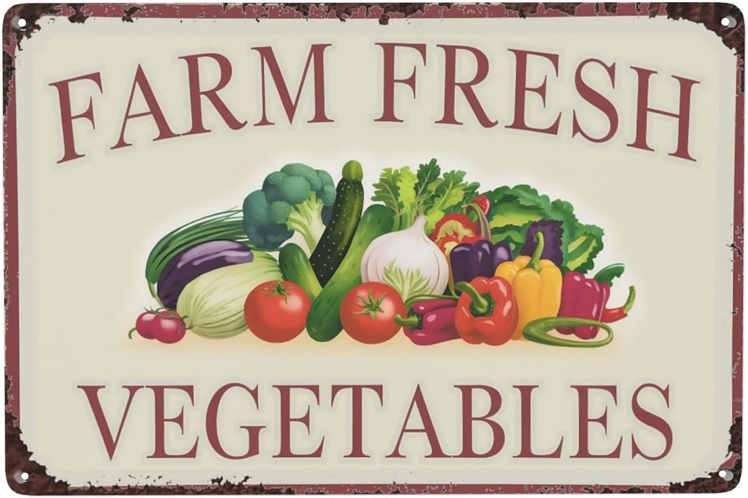 Farm Fresh Vegetables Shabby Decorative Metal Tin Sign 8x12 inch Indoor Wall Decor for Home, Garage, Bar, RV, Cabin and Farmhouse Display