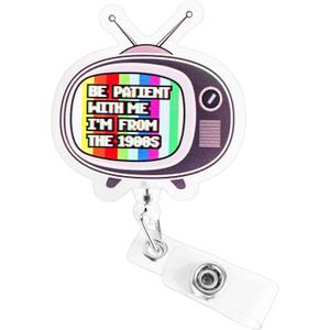 Funny Nurse Badge Reel, Be Patient with Me I'm from The 1900s Vintage TV Design Retractable Nursing ID Badge Holder with Alligator Clip for Nurses Doctors Teachers Office Staff Work Gift
