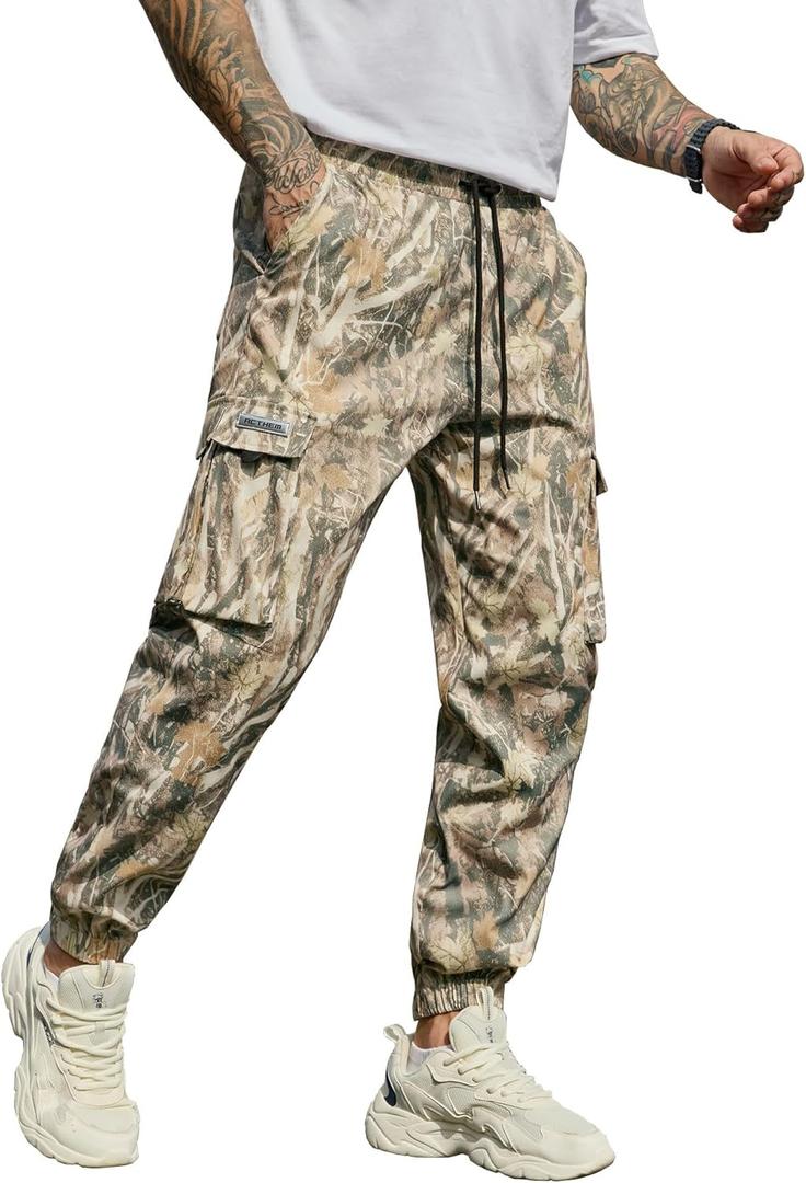 JEMLDL Mens Cargo Joggers Pants Elastic Waist Drawstring with Flap Pockets Techwear Pants for Men, X-Large