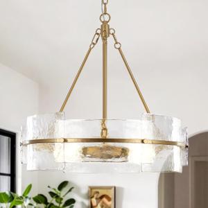 Modern Chandelier for Dining Room, 22" Gold Glass Chandelier, Large Farmhouse Round Chandelier for Dining Room, Foyer, Bedroom, Hallway, Entryway