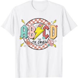 Retro ABCD Transitional Kindergarten Teacher Tour TK Teacher T-Shirt (White, M)