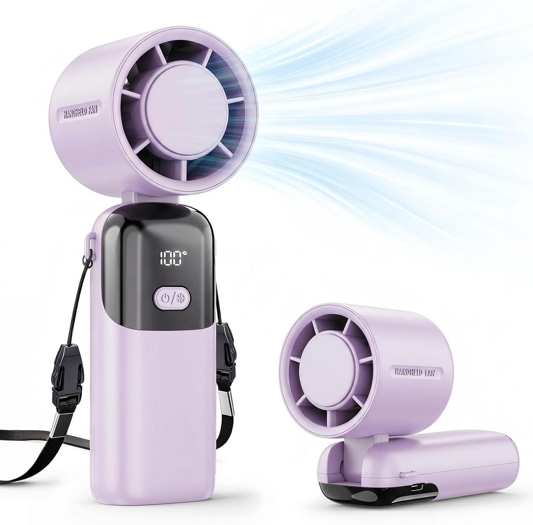 5000mAh Portable Handheld Fan, USB-C Rechargeable Mini Fan with 100 Speeds | Up to 12H Runtime,Turbo Strong Airflow, LED Display,Foldable Desk & Neck Fan for Outdoor Travel, Summer Gifts, Small