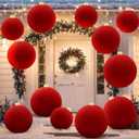 Jenaai 12 Pcs Giant Inflatable Velvet Christmas Ball Ornaments 9", 12", 16" Large Xmas Inflatable Balls Blow up Flocked Christmas Ornaments for Holiday Outdoor Indoor Lawn Porch Decor(Red)
