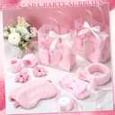 Suncalla 76 Pcs Spa Sleepover Party Supplies, 12 Pink Bow Headbands, 12 Eye Masks, 12 Velvet Scrunchies, 12 Transparent Bags, 24 Wristbands, 1 Pink Ribbon for Women's Pajama Party favor
