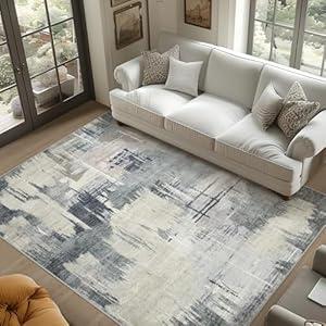 Area Rug Living Room Rugs: 6x9 Large Abstract Washable Rugs with Non Slip Back Bedroom Rug Soft Indoor Floor Thin Carpet for Under Dining Table Stain Resistant Modern Rug for Nursery Home Office Gray