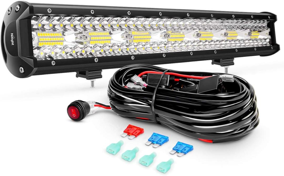 Nilight ZH409 20 Inch 420W Triple Row Flood Spot Combo 42000LM LED Light Bar with Heavy Duty Off-Road Wiring Harness, Color: White with Harness