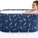 Portable Bathtub,Foldable Freestanding Bathtub,Japanese Soaking Tub,Shower Stall Tub,Bathroom Folding SPA Bath For Adults, Boys & Girls,Outdoor/Indoor Hot Ice Bath,47 Inch,Blue,PVC & Al Alloy