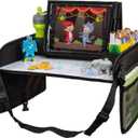 Lusso Gear Car Seat Tray - Dry-Erase Lap Desk for Kids Travel Activities - Snack & Cup Holder for Car Back Seat Organizer - Tablet Stand for Toddler Travel Essentials - Black 