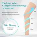 2 Pairs Compression Stockings for Women & Men, 20-30mmHg Thigh High Compression Socks, Footless Medical Socks with Silicone Dot Band--Best Support for Nursing Sports Varicose Veins(Beige,L)