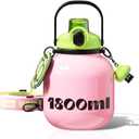 60 oz Big Gallon Water Bottle with Straw and Carry Handle, Pink Wide Mouth Vacuum Water Jug, Insulated Stainless Steel Bottles Easy Carry Tumbler for Women