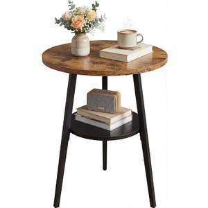 Small Round Side Table, End Tables Living Room, Rustic Brown, 16D x 16W x 22H in