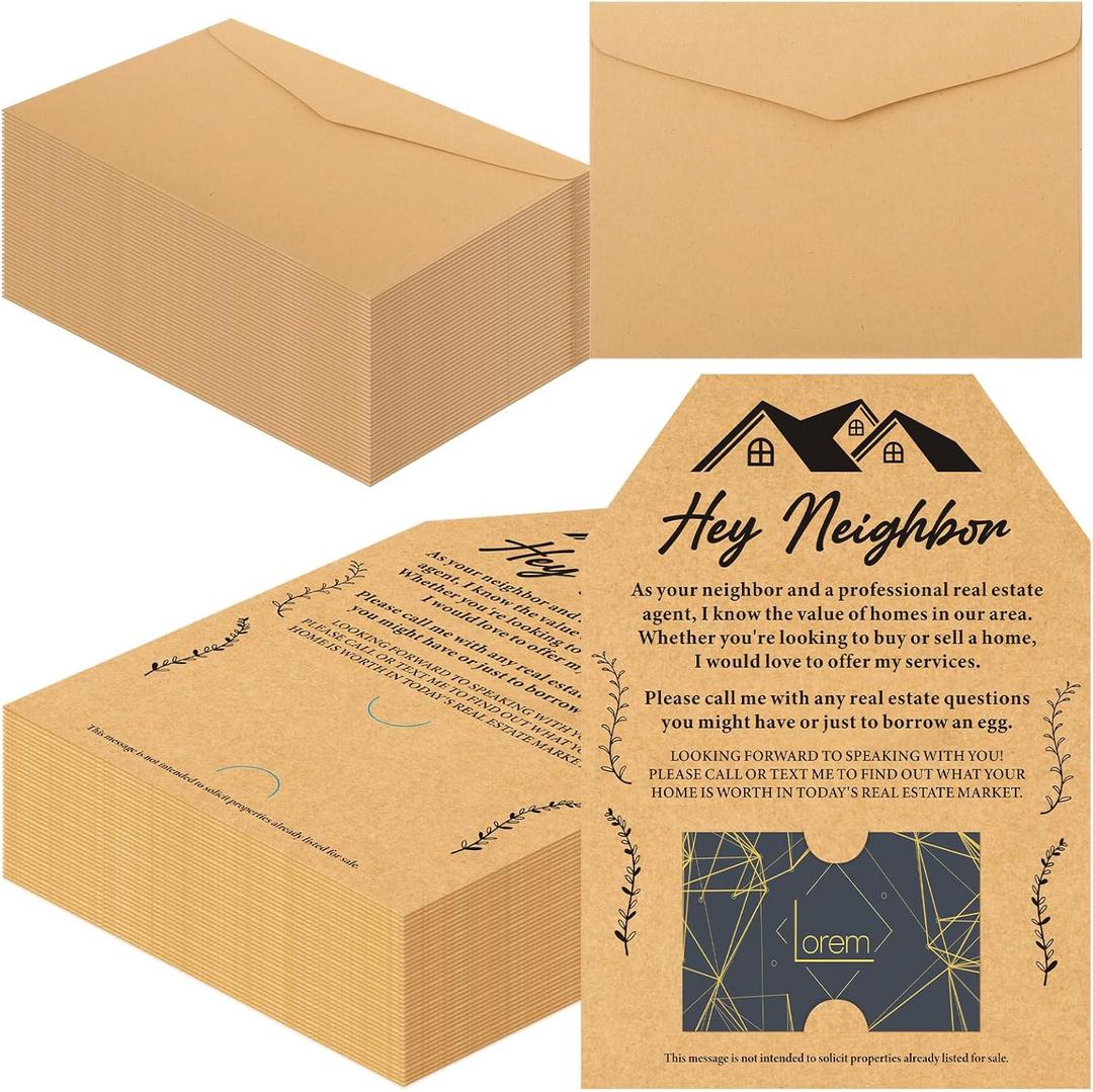 MotiMind 50 Sets of Real Estate Mailers Greeting Cards Neighbor House Shaped Cards With Envelopes Real Estate Agent Supplies (Stylish Hey Neighbor)