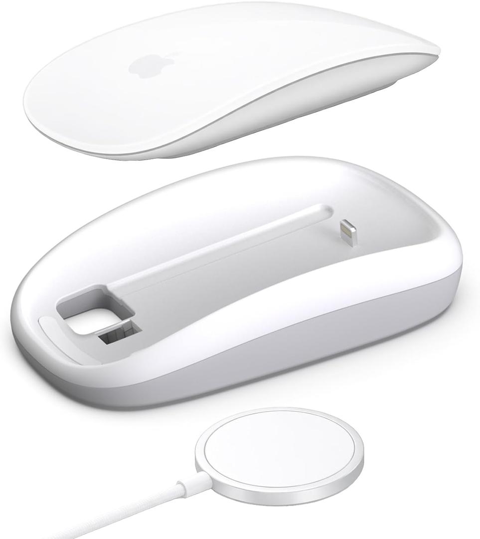 Magic Mouses Charger Base Wireless Charging Dock for Apple Magic Mouse 2 (Lighting), Ergonomic Wand Apple Mouse Grip with MagSafe Charging Support (White),Charger and Mouse not Included