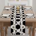 XCHI Black and White Checkered Soccer Player Table Runner Game Day Table Decoration for Soccer Party Home Kitchen Dining Holiday Decor 13x108 Inch