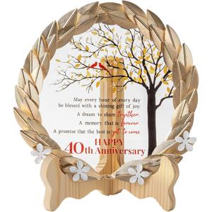 40th Anniversary Wedding Gift Crystal Plate with Gold Leaf Wreath - Happy 40th Anniversary Wedding Decorations Gifts for Parents Couple - 40th Wedding Anniversary Unique Gift