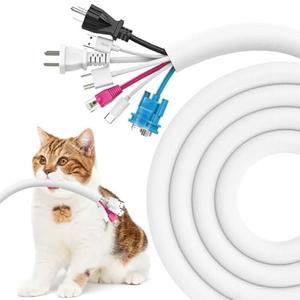 UOMTFAI Dog and Cat Cord Protector 10ft - 1inch, Flexible Cable Sleeve for Easy Cord Management, Protects Cables from Pets Chewing, Ideal for USB, Power, Audio and Video Cords - White
