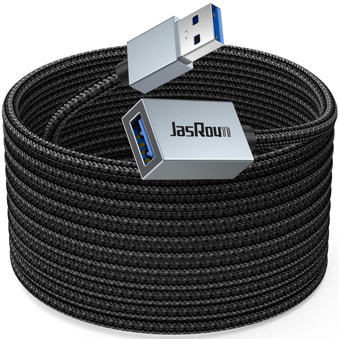 JasRoum USB Extension Cable 20 Ft Long, 5Gbps USB 3.0 A Extender Cord Male to Female High Speed Data Transfer & Charging Briaded for Monitor TV Keyboard Mouse Flash Drive Webcam Printer