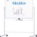 Maxtek Rolling Whiteboard, 48x36 Large Magnetic White Board with Stands, Big Double-Sided White Board Dry Erase on Wheels for Homeschool, Home Office, Office, School (Silver, 48 x 36)