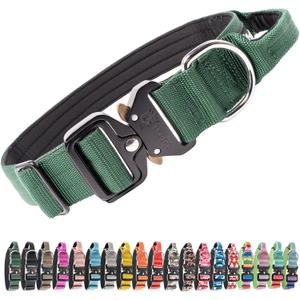 TSPRO Premium Dog Collars Tactical Dog Collar with Handle and Heavy Duty Quick-Release Metal Buckle Durable Thick and Adjustable for Medium to Large Dogs (Green L) (Handle-Equipped L (17.5"-24.5" Adjustable))