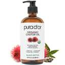 PURA D'OR 16.9 oz Organic Castor Oil (GLASS BOTTLE) Pure Cold-Pressed Hexane-Free USDA Certified  Lashes Brows Hair Scalp Skin  Botanical Moisturizer for Softness Strength Hydration Shine Radiance
