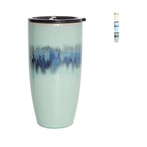 Bosmarlin Ceramic Travel Coffee Cup with Lid, 21 oz, Portable Coffee Mug for Car Cup Holder, Microwave Safe, Reactive Glaze (Forest Green)