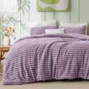 Bedsure King Comforter - GentleSoft™ 3 Pieces Double-Side Fleece Fluffy Lavender Comforter Set, Cozy Striped Room Decor Aesthetic, Luxury King Size Bedding with 2 Pillowcases, 104x90 Inches