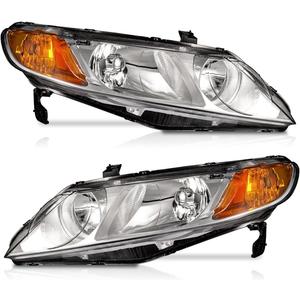 WEELMOTO for 2006-2011 Honda Civic 4-Door Headlights Replacement for Headlight Pair Headlamp Chrome Housing Amber Reflector Left+Right Side (Does NOT fit 2-Door Coupe models