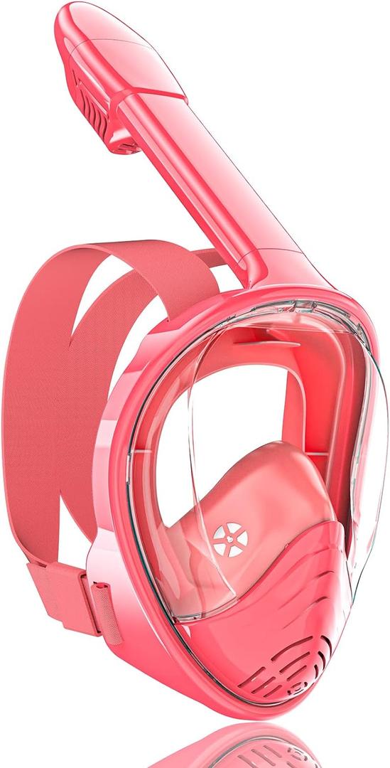 QingSong Kids Snorkel Mask Full Face, Snorkeling Set with Camera Mount, Foldable 180 Degree Panoramic View Snorkeling Gear Anti-Fog Anti-Leak (X-Small, Pink)