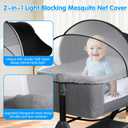 Bassinet Mosquito Net Cover - Half-Blackout Mosquito Net for Baby Crib & Bedside Sleeper, Breathable Crib net with 2-Way Zipper, Sun-Blocking Baby Mosquito Net Cover (Black-Small)