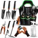 LEDERA Garden Hand Tools for Gardening 10 PCS: Garden Tools Set, Heavy Duty Gardening Tools Outdoor, Gardening Tools Gifts for Women, Gardening Gloves, Rake, Shears, Weeder, with Tool Bag, Green
