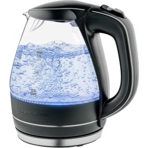OVENTE Electric Kettle, 1.5L Borosilicate Glass Countertop Water Heater and Boiler for Coffee or Tea, BPA-Free, Auto Shut-Off, Boil-Dry Protection, Removable and Washable Spout Filter, Black 