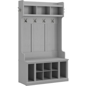 Bush Furniture Woodland 40W Hall Tree and Shoe Storage Bench with Shelves in Cape Cod Gray, Cubbies and Coat Hooks for Foyer, Mudroom, or Entryway Bush Furniture Woodland 40W Hall Tree and Shoe Storage Bench with Shelves in Cape Cod Gray, Cubbies and Coat Hooks for Foyer, Mudroom, or Entryway