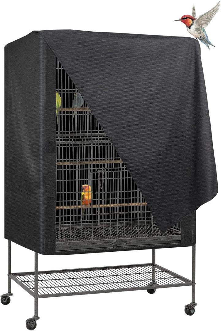 Explore Land Bird Universal Pet Cage Cover Good Night for Cats, Mink, Totoro, Parakeet, Parrot and Small Animals (Black, Large)