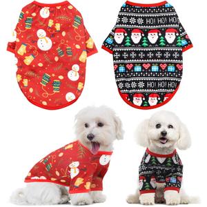 HYLYUN Dog Christmas Shirt 2 Packs - Christmas Pet Shirt Soft Breathable Puppy Shirts Printed Pet Clothing for Small Dogs and Cats, L
