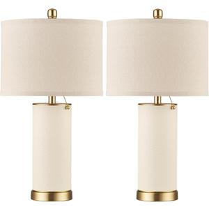KDG 23.4" White PU Leather Table Lamps for Living Room Set of 2, 3 Level Brightness LED Modern Home Decor Fabric Lampshade Desk Lamp Lighitng for Bedroom, Bedside, Farmhouse, Nightstand, Night Light