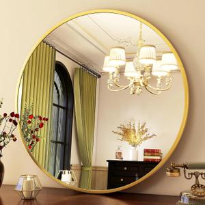 HARRITPURE Round Mirror 24 Gold Wall Mounted Circle Mirrors Vanity Mirror with Brushed Aluminum Alloy Frame Modern Decoration for Bathroom, Living Room, Vanity, Bedroom, Entryway (24"L x 24"W)