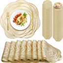 Sieral 48 Set 15 Inch Round Pressed Vinyl Placemats Hollow Out Rose Placemat Set Metallic Slip Resistant Place Mat Coaster Including Place Mats and Coasters for Wedding Dining Kitchen (Gold)