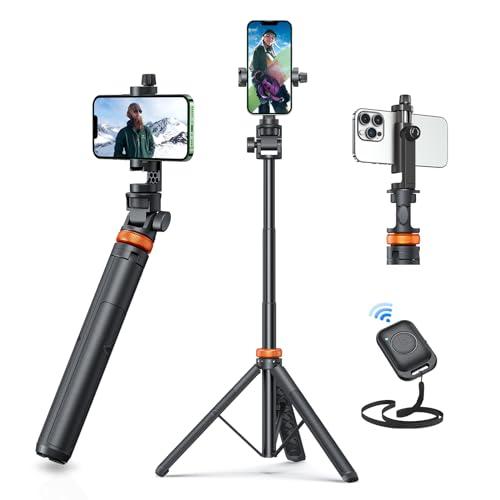 EUCOS 62" Phone Tripod, Tripod for iPhone & Selfie Stick with Remote, Extendable Cell Phone Stand & Ultimate Phone Holder, Solidest Phone Stand Compatible with iPhone/Android