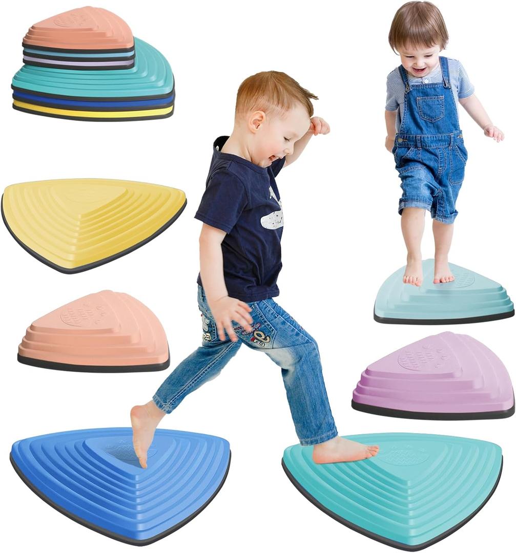 Stepping Stones for Kids Non-Slip Balance River Stones Toys Promoting Children's Coordination Skills Obstacle Courses Sensory Toys for Toddlers Indoor & Outdoor (6, DARK)