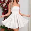 StarRovelex White Wedding Dress for Women Satin Bridesmaid Homecoming Prom Party Semi Formal Dresses with Pocket Strapless A Line Elegant Short Evening Gowns Gala Mini Dress White, Size 0