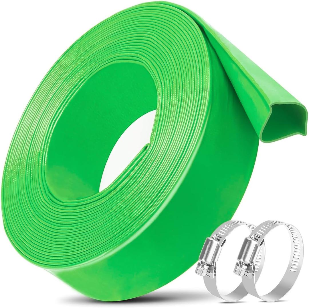 Sutekus 2" x 25' Pool Backwash Hose with Hose Clamps Heavy Duty Pool Drain Hose Thick PVC Lay Flat Discharge Hose Pool Filter Pump Hose Water Hose