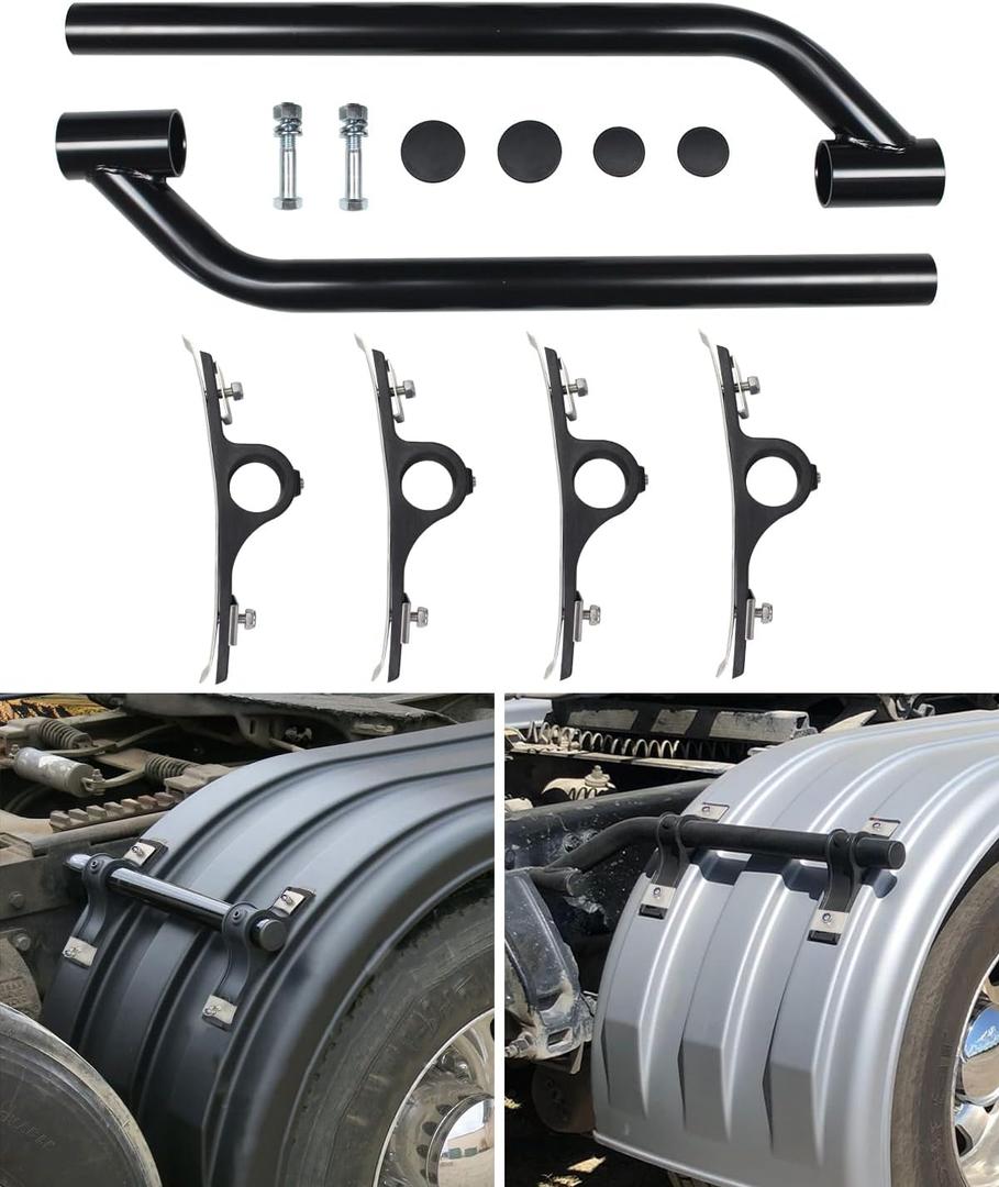 Black Poly Coated Fender Mounting Brackets Kit - Durable Adjustable Trailer Fender Brackets for Dump Trucks Flatbed Trucks Dual Rear Wheels Semi Truck Fender Accessories (One Side)
