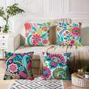 Set of 4, Floral Throw Pillow Covers 18x18 inch, Set of 4, Decorative Paisley Pattern, 100% Polyester with Hidden Zipper
