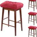 Rectangular Stool Cushion Set of 4, Soft Saddle Stool Cushions with Ties, Nonslip and Washable, Wine Red, 18 x 10.5 x 4 Inch